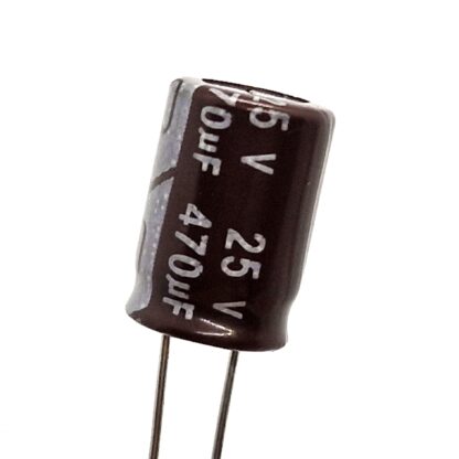 Capacitor 470uF 25V 8 mm x 12 mm (Ø x h) ±20%.